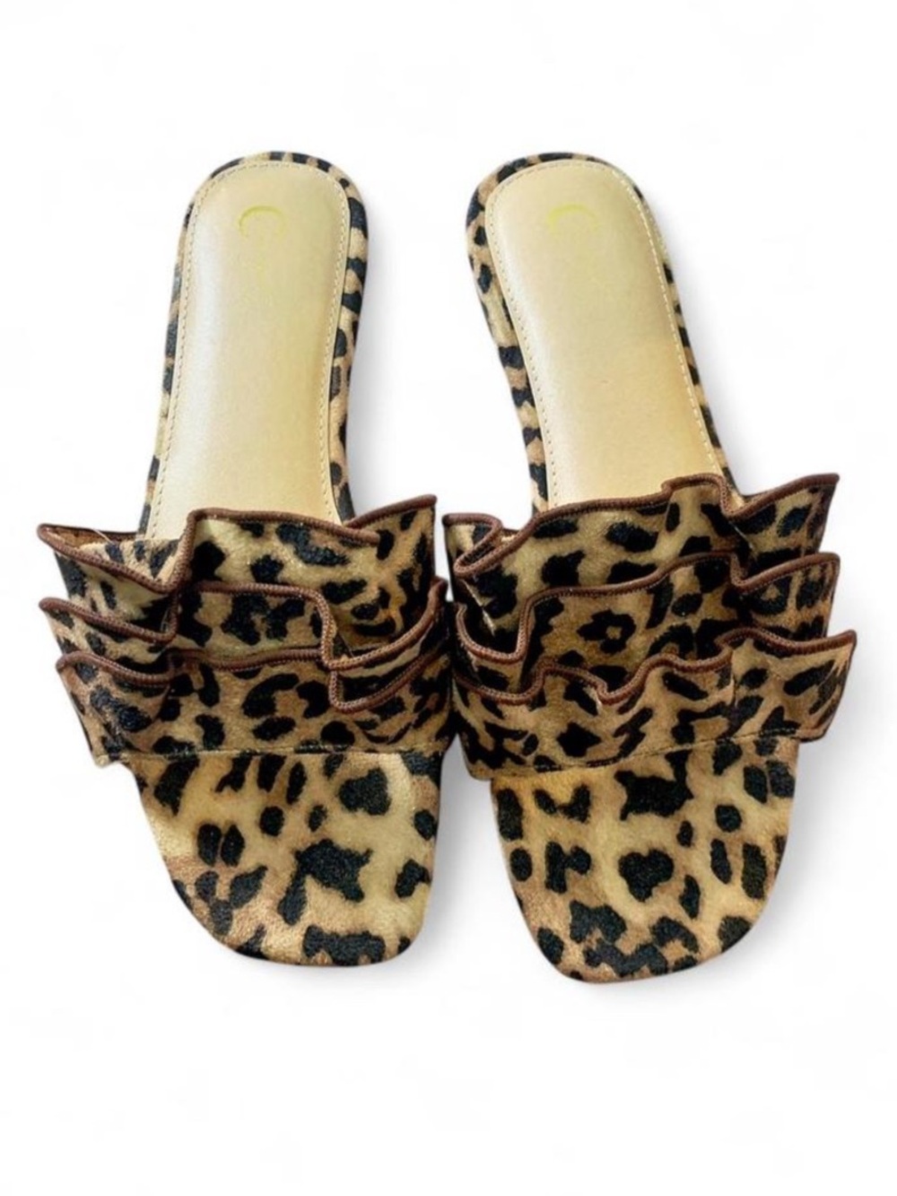 NWOT C Comfort Est. 1946 Leopard Ruffle Slide Sandals - Size 10